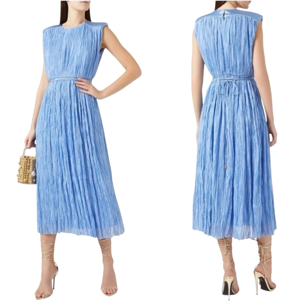 NWT Aje Solstice Pleated Midi Dress in Mist Blue